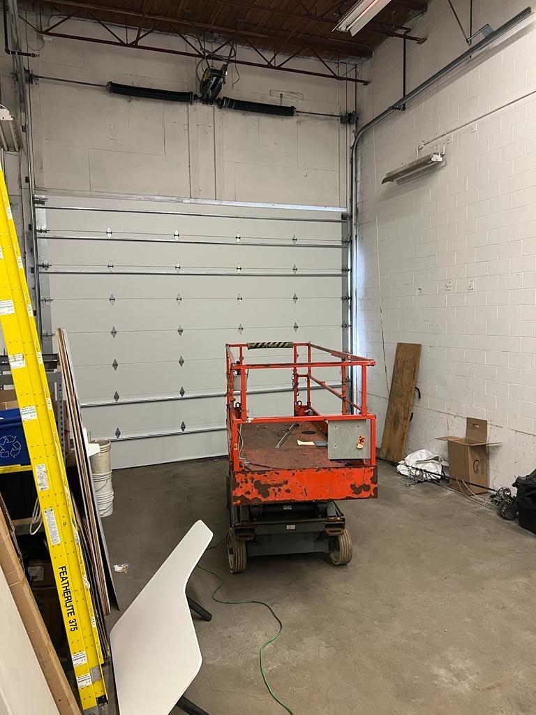 Overhead garage door in a warehouse