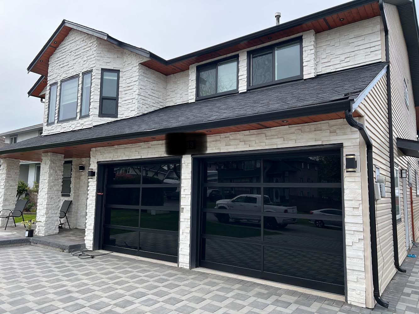 Glass-paneled garage doors 